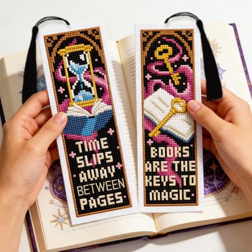 INFUNLY 6 Pcs Magic Book Cross Stitch Bookmark Kit with Tassels, Stamped Pre-Printed Embroidery for Adult Beginners, Tools with Floss Scissors Needles Instructions, DIY Gift for Book Lovers - Image 7