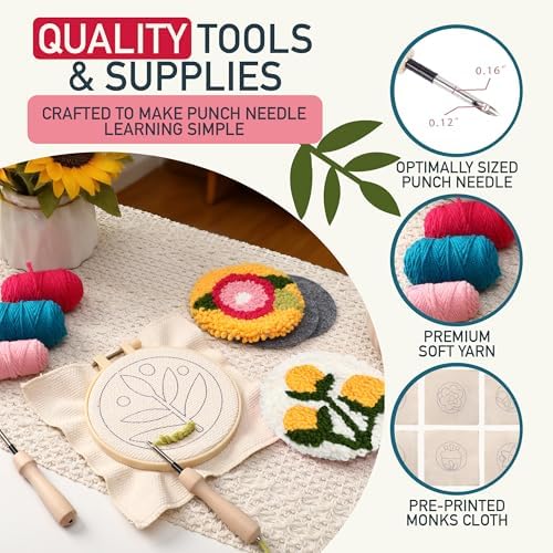 Emri Lane Punch Needle Kit – 6 Floral Design Punch Needle Embroidery Kit - Image 3