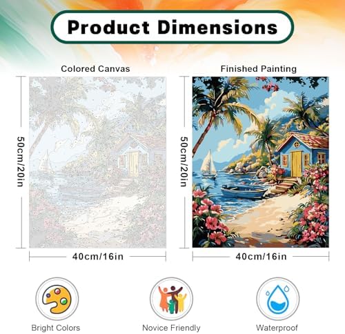 Possoco Paint by Numbers Kit for Adults Beginner, Beach Landscape Easy Adult Paint by Number Kits on Canvas, DIY Acrylic Watercolor Oil Paint by Number for Adults for Home Decor Gift 16x20 Inch - Image 3