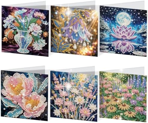 Artiphile DIY Pearl Art Painting Greeting Card Set Crafts Decor 6-Piece Foldable Cards Kit with Envelopes and Tools for Holiday Wishes Adult Crafting Project-Flowers by Artiphile