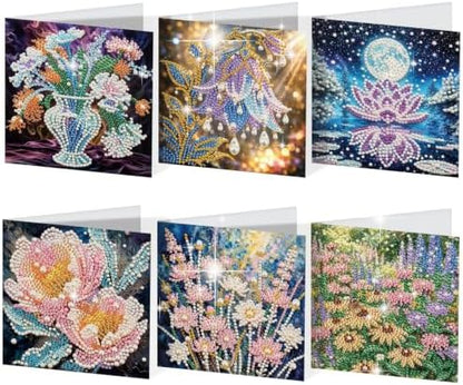 Artiphile DIY Pearl Art Painting Greeting Card Set Crafts Decor 6-Piece Foldable Cards Kit with Envelopes and Tools for Holiday Wishes Adult Crafting Project-Flowers by Artiphile