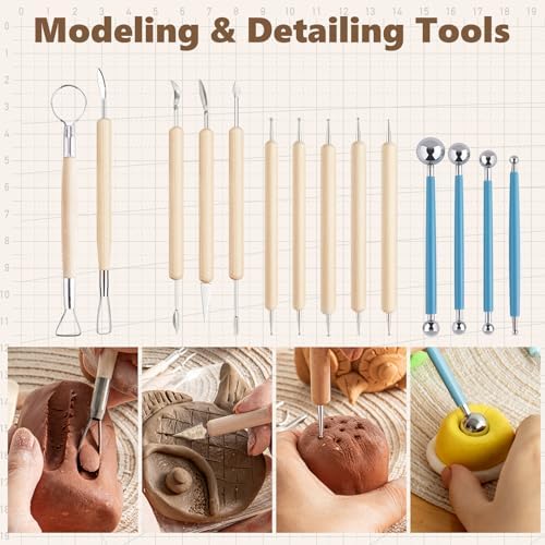 UUSYCUN 48PCS Pottery Tools for Sculpting, Clay Tool Kit for Carving, Modeling Ceramics, Pottery Kiln, Polymer Clay Tools for Trimming, Beginners, Pros, Adults, Supplies - Image 5