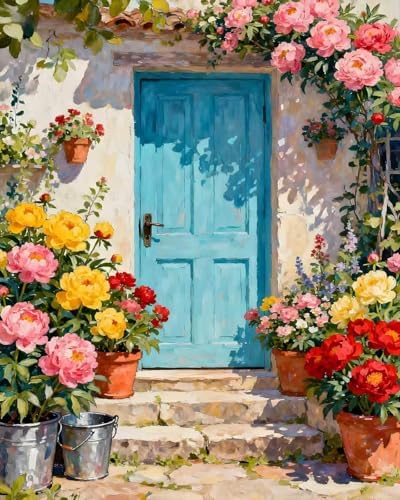 MBNTJHT Scenery Paint by Numbers Kit for Adults Beginner,Unframed Flowers and Door Oil Paint by Number Kits,DIY Acrylic Painting Art Craft Kit for Home Wall Decor 16x20 Inch. by MBNTJHT