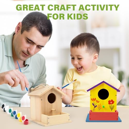 LotFancy Bird House Kit, DIY Wooden Birdhouse Kits, Arts and Crafts Painting Kits for Kids Ages 4+, Build and Paint, Including Paints & Brushes - Image 5