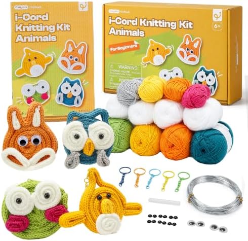 4 Pcs iCord Animals Knitting Kit, Complete Yarn & Aluminum Craft Wire Set by Caydo