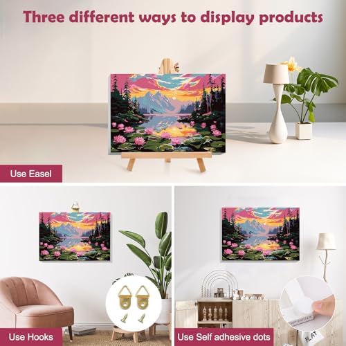 MOGTAA Landscape Paint by Numbers Kit for Adults Beginners with Frame, Flowers Lake Adult Paint by Number Kits on Canvas with Easel, Easy DIY Sunset Oil Painting Kits for Home Decor, 8x12in - Image 3