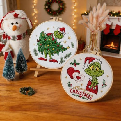 BBLYBD Christmas Embroidery Kit, 4 Set Embroidery Starter Kit, Cross Stitch Kits with Pre-Printed Embroidery Fabric, Hoops, Step-by-Step Instructions, Color Threads & Needles (Christmas02-4 Set) - Image 3
