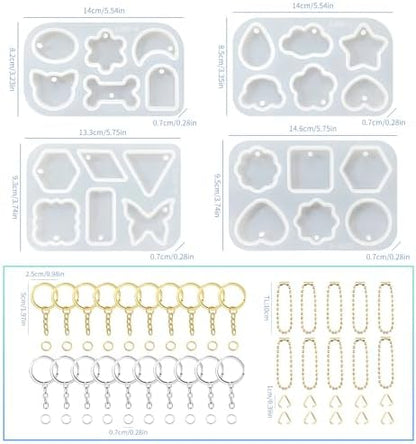 RESIN GO 64Pcs Rounded Edge Resin Jewelry Molds, 4 Styles Keychain Resin Molds Silicone with Hole, Arc Edge Pendant Silicone Molds for Epoxy Resin Jewelry, Earring, Necklace, Keychain Making Kit - Image 4