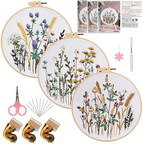 Herdiese Embroidery Kit for Beginners & Adults, 3PCS Floral Patterns. by Unknown