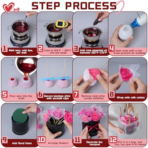 Rose Candle Making Kit with Round Gift Box,DIY Soy Wax Kit(Black) - Image 2