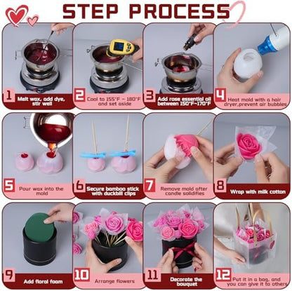 Rose Candle Making Kit with Round Gift Box,DIY Soy Wax Kit(Black) - Image 2