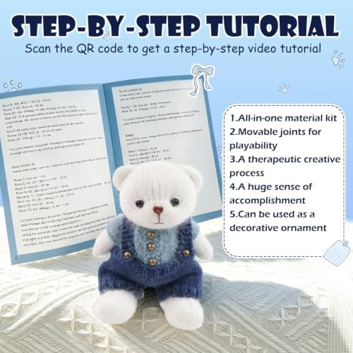 Lewhoo Bear Knitting Kit, All-1 DIY Amigurumi Bear Kit with Wool for Adults - Image 6