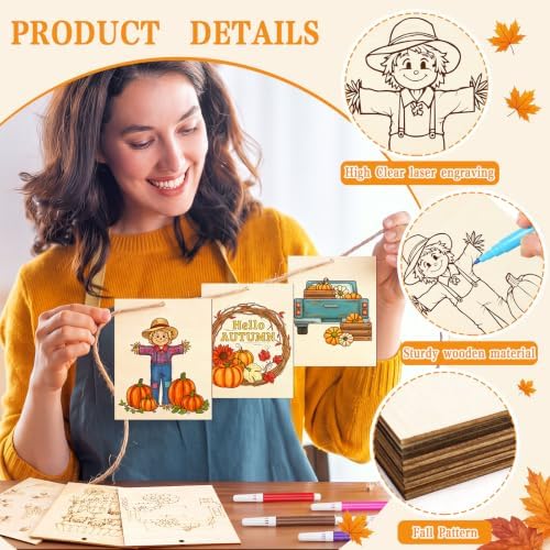Soulchen 60 Pcs Large Fall Painting Crafts 4.7 x 3.9 Inch Unfinished Wood - Image 5