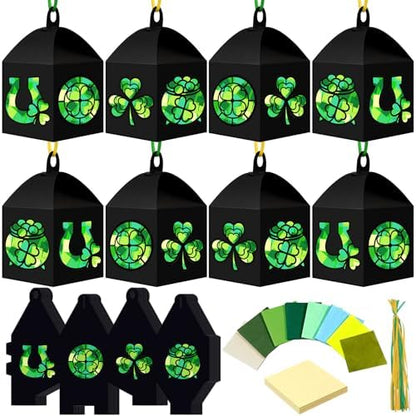Maitys 16 Sets St Patricks Day Paper Lantern Craft Kit for Adults, Fun Irish Clover Horseshoe DIY Lanterns with Tissue Paper Glue Shamrock Lucky Handcrafts for Home Activities Ornaments Decoration by Maitys