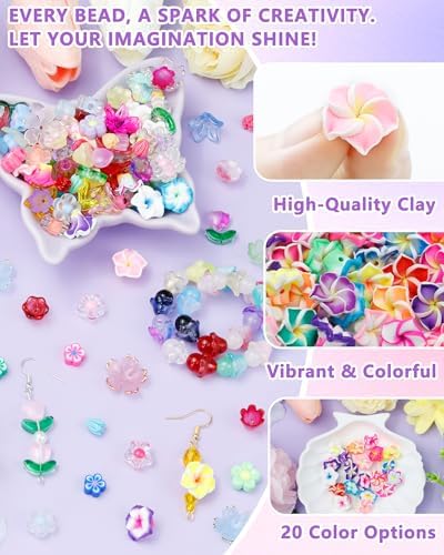 FIVEIZERO Flower Charms, 80PCS Clay Plumeria Flower Beads, 20 Colors - Image 3