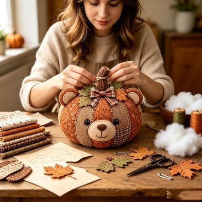 DIY Animal Pumpkin Sewing Kit - Autumn Fabric Animal Pumpkin Craft Set for Adults Beginners - Thanksgiving Handmade Fall Patchwork Craft Kit for Holiday Decor (1PCS E) - Image 3