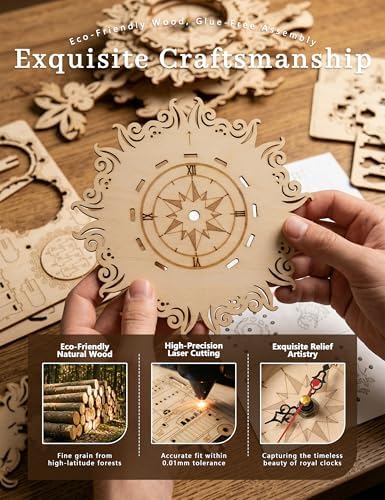 BOOZUU 3D Wooden Vintage Mechanical Wall Clock Puzzle for Adults - Image 5