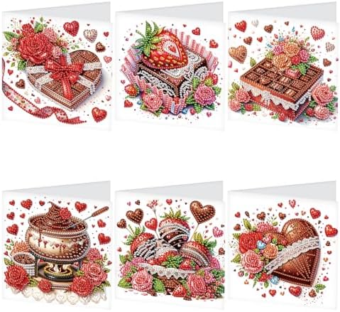 TDFERAN 6 Pack Diamond Art Kits for Adults Christmas Card Blank Cards Blank Greeting Cards Diamond Painting Note Cards with Envelopes Friendship/Anniversary Cards Thanks Cards Christmas Cake by TDFERAN