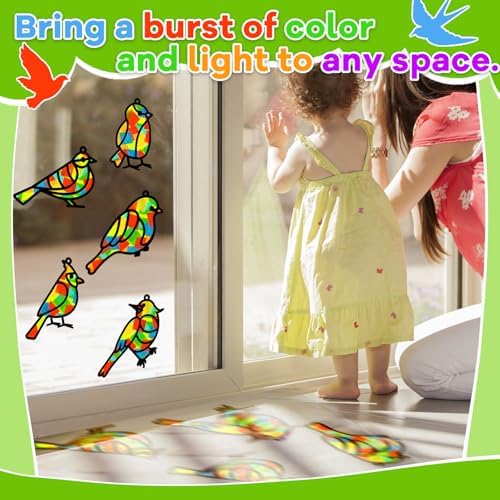 Lonfliness 32 Sets Bird Suncatchers Craft Kit DIY Birds Window Stained Glass Effect Paper Spring Home School Classroom Decoration Art Craft Creative Activity Project Gift Favor - Image 6