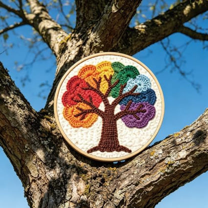 BEUNITONE 2PCS Punch Needle Kit for Adults Beginners, Rainbow Tree of Life Needlepoint Crafts Kit for Adults, Complete Embroidery Starter Kit with Pre-Print Pattern and Hoop for Home Decor 7.9"x7.9" - Image 5