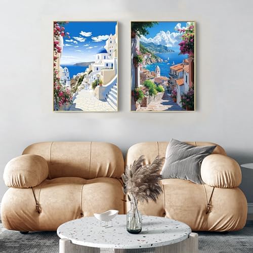 Ycydilirab 4 Pack Framed Paint by Numbers-Seaside Scenery Paint by Number Adult,Landscape Paint by Numbers Framed Canvas with Wooden Easel for Home Wall Decor (8x12 inch) - Image 2