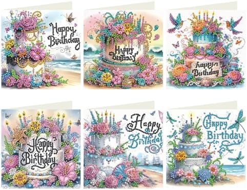 MUNORIAY Diamond Art Birthday Cards: 6 Pack Diamond Painting Greeting Cards Kits for Adults 5D DIY Special Shaped Rhinestone Birthday Folding Greeting Cards Gem Art with Envelopes Blessing Gifts by Unknown