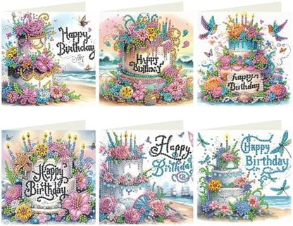 MUNORIAY Diamond Art Birthday Cards: 6 Pack Diamond Painting Greeting Cards Kits for Adults 5D DIY Special Shaped Rhinestone Birthday Folding Greeting Cards Gem Art with Envelopes Blessing Gifts by Unknown