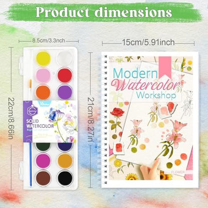 Beginners Watercolor Workbook for Adults, Step-by-Step Coloring Book Set - Image 6