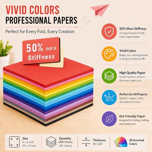 BUBU Origami Paper Kit 1000 Sheets 6x6 Colored Paper with Origami Book - Image 5