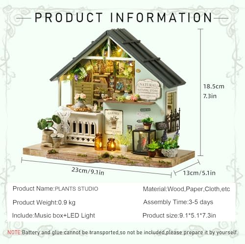 CUTEROOM Miniature House Kits for Adults, Mini Dollhouse Wooden Furniture Kit, DIY Craft Kits Creative Room Tiny House for Decoration- Plants Studio - Image 2