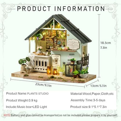 CUTEROOM Miniature House Kits for Adults, Mini Dollhouse Wooden Furniture Kit, DIY Craft Kits Creative Room Tiny House for Decoration- Plants Studio - Image 2