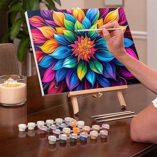 MaiMMaledy Paint by Numbers Kit for Adults Beginners Canvas Pictures with Framed Drawing Painting Acrylic Pigment with Wooden Triangle Easel Colorful Flowers 8Wx12L inch - Image 2