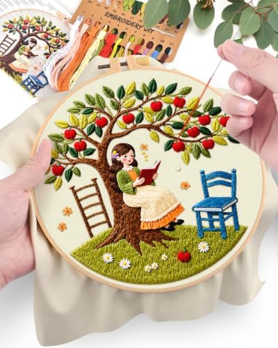 ERKOON Embroidery Kit for Beginners Adult, Cross Stitch Set Include Embroidery Cloth Hoop Threads for Craft Lover Hand Stitch with Embroidery Skill Techniques (Apple Tree) - Image 4