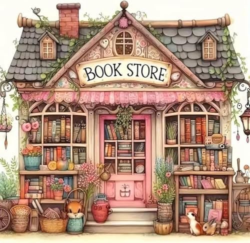 MYBISYMQQ Book Store Cross Stitch Kits for Adults,11CT Stamped Cross Stitch Kits for Beginner,DIY Needlepoint Embroidery Patterns Kits Embroidery Patterns for Home Wall Decor 13.7x13.7 inches by Unknown