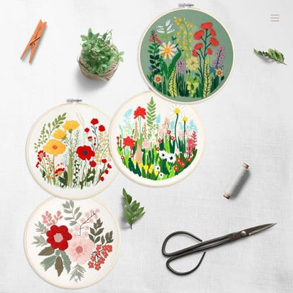 Bonroy Embroidery Kit for Beginners with Instructions,Cross Stitch Kits for Adults with Pattern,Needlepoint Kits for Adult Include Embroidery Cloth Hoops Needles Threads (flowers5) - Image 2