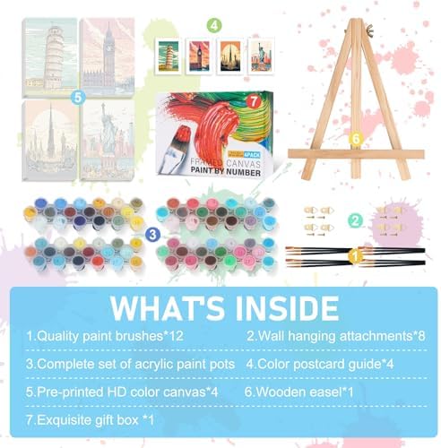 4 Pack Framed Paint by Numbers Kit for Adults with Wooden Easel, 8x12 Inch - Image 6