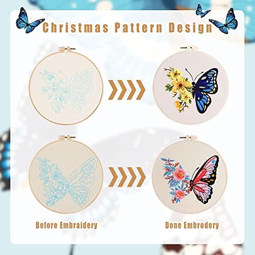 GLTAYLMY 3 Pack Embroidery Kits with Butterfly Pattern for Beginner Adults,Cross Stitch Kits with 1 Plastic Embroidery Hoops,Needles and Color Threads,Needlepoint Kit for Adults - Image 2