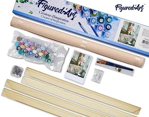 Figured'Art Paint by Numbers Kit for Adults White Flower 16"x20" - Craft Art Painting Rolled Canvas with DIY Wooden Frame - Image 5