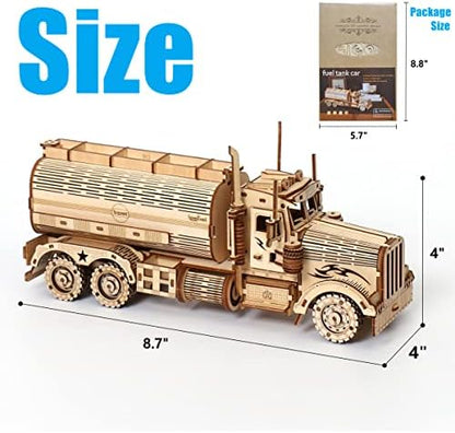 3D Wooden Tank Truck Puzzle, Wood Crafts DIY Assembly Mechanical Truck Model Kits, Wooden STEM Brain Teaser Puzzles, Christmas Birthday Gifts for Adults & Teens - Image 6