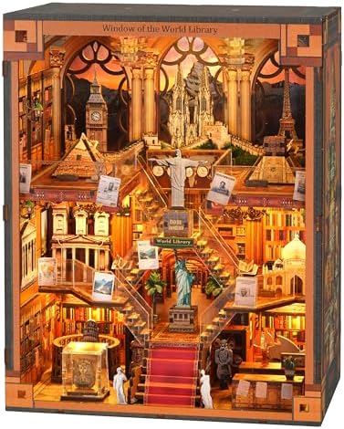 Window of the World Book Nook - DIY Miniature House Kit for Adults & Teens, Dollhouse Booknook Bookshelf Insert Decor with LED Light, Unique Gift for Family, Friends by Unknown