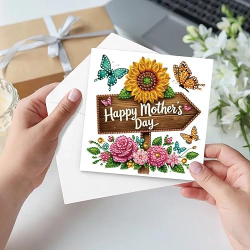 6Pcs Mother's Day Greeting Card DIY Diamond Art Painting Greeting Cards Special Shaped Diamond Blessing Folding Card Kit Arts Crafts for Holiday Festival-Flowers01 - Image 6
