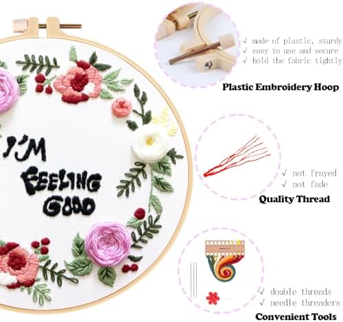 Topapfo Funny Embroidery Kit for Beginners Adults, Feeling Good Embroidery Patterns with Hoops Thread Needles Tutorials - Image 4