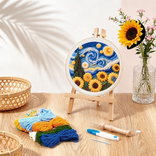 BEUNITONE Starry Sky Scenery Punch Needle Kit for Adults Beginners, Complete Embroidery Craft Kits with Needle, Hoop and Easy to Follow Instructions, Create Home Decor, Wall Hanging Art Making 20x20cm - Image 5