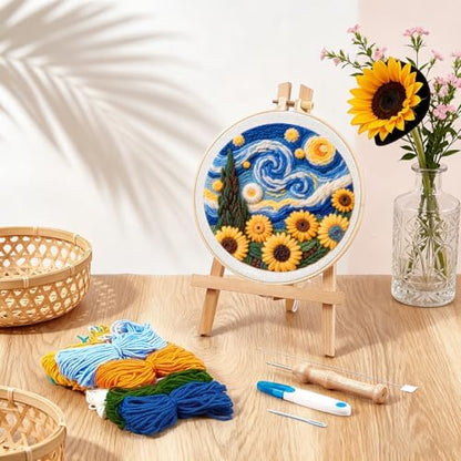 BEUNITONE Starry Sky Scenery Punch Needle Kit for Adults Beginners, Complete Embroidery Craft Kits with Needle, Hoop and Easy to Follow Instructions, Create Home Decor, Wall Hanging Art Making 20x20cm - Image 5