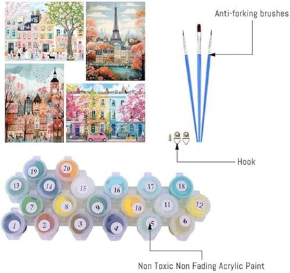 Clendo 4 Packs City Scene Paint by Numbers Kits for Adults, DIY Paris Street Adult Paint by Number Kits on Canvas, Easy Acrylic Painting Kits for Home Decor 12x16 Inch(Without Frame) - Image 3
