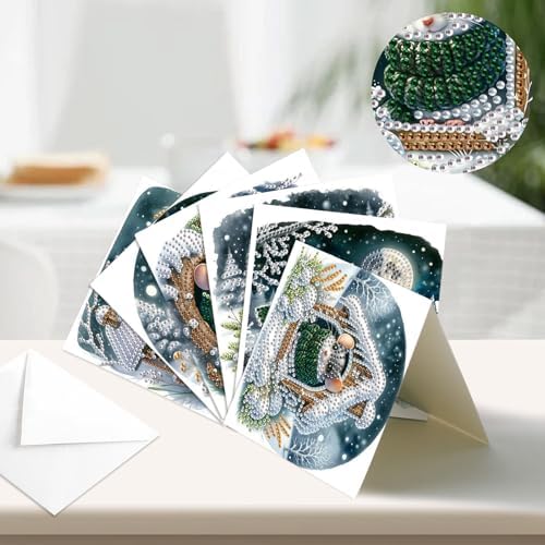 antor 6 Pack Christmas Diamond Art Cards with Envelopes, DIY Special Shaped Rhinestone Diamond Painting Greeting Card Kit, Winter Mouse Design for Adults Holiday Craft - Image 4