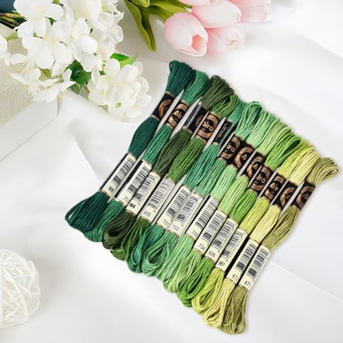 105 Yards 12 Skeins Gradient 6 Strands Dark Green Variegated Embroidery Floss Thread Cross Stitch Friendship Bracelet Polyester String Threads Assorted Bulk Set for Hand Sewing Making Supply - Image 3