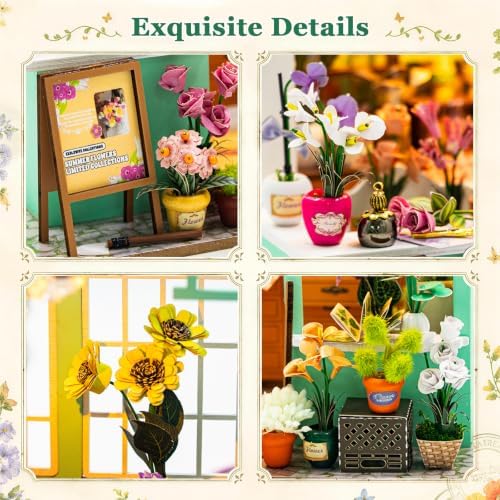 DIY Miniature House Kit, Alice Garden Tiny 3D Wooden House Making Set for Adults, Dollhouse Bookshelf Decor with Furniture & LED Lights, Christmas Birthday Greenhouse Craft Gift for Friend - Image 4