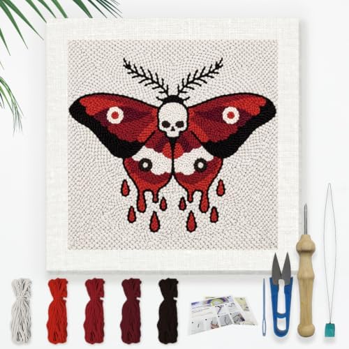 Doodlream Skull Death Moth Punch Needle Kit for Beginner 9.4"x9.4" by Doodlream