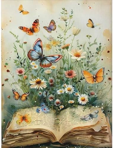 VIGEGU Book Flower Paint by Numbers Kit for Adults Beginner,Butterfly Easy Adult Paint by Number Kits on Canvas DIY Painting for Beginners Art by Numbers for Home Wall Decor 16x20 Inch by VIGEGU